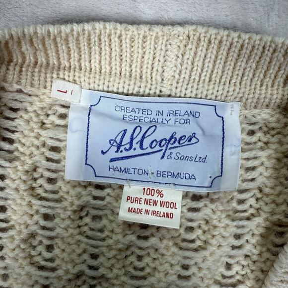 VTG 50s 60s Knit Cardigan Fisherman Cable Knit A.S. Cooper Bermuda Ireland Wool - Picture 3 of 6